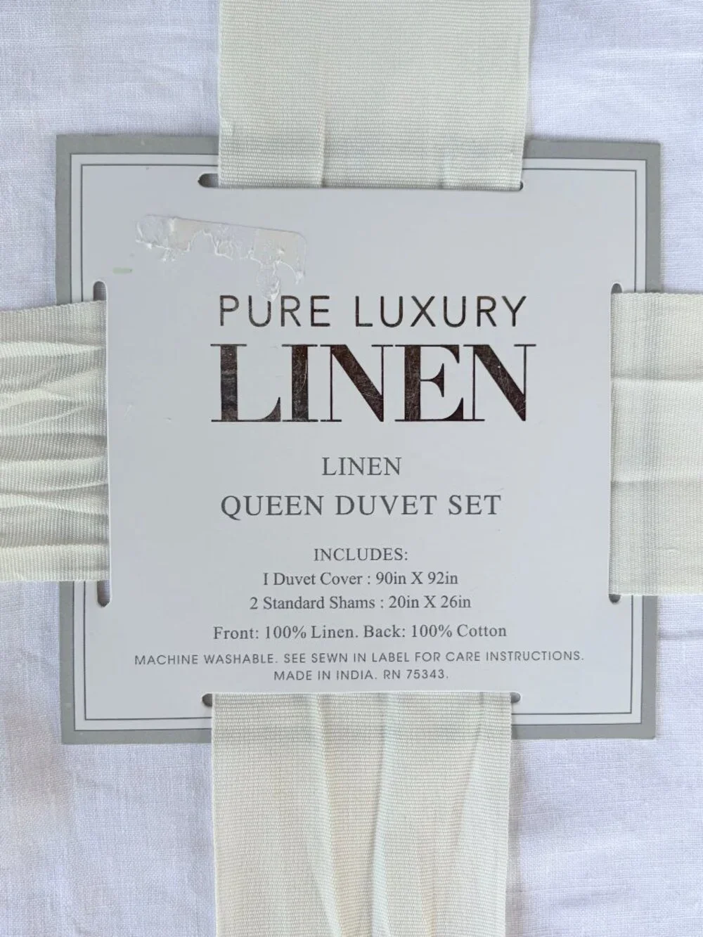3-pc Pure Luxury Linen White Queen Duvet Cover Set 90